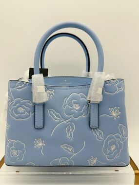 Kate Spade Thompson Street Floral Enbossed Small Satchel Bag North Star Blue